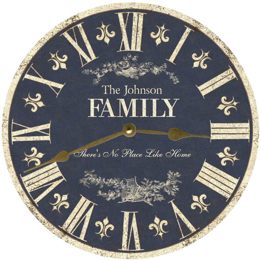 French Country Blue Family Name Clock