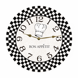 Retro Kitchen Clock- Bon Appetit Black and White Checks
