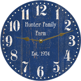 Personalized Blue Farmhouse Wall Clock - Gold Hands