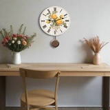 Romantic Yellow Rose Pendulum Clock – Elegant Floral Wall Décor