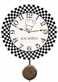 Retro Kitchen Clock- Bon Appetit Black and White Checks-Pendulum Clock