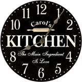Personalized Black Kitchen Wall Clock silver hands
