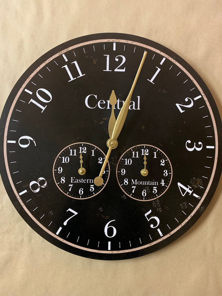 Custom Black Time Zone Clock- Multi Time Zone Display – Time Flies Clocks