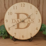 Personalized Monogram Clock- Engraved Wooden Wall Clock