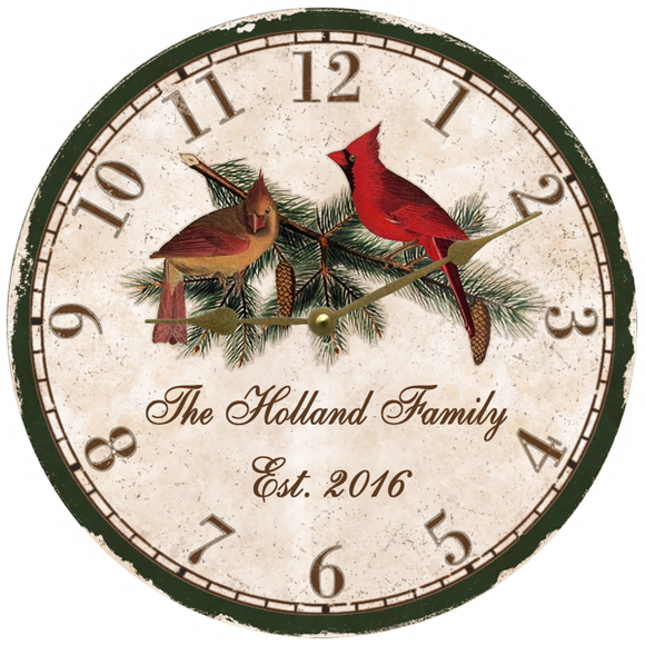 Personalized Christmas Clock with Cardinal Design