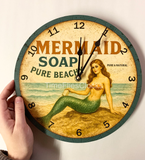 Mermaid Wall Clock – Nautical Coastal Beach House Decor