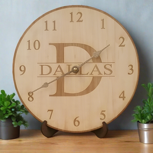 Personalized Monogram Clock- Engraved Wooden Wall Clock