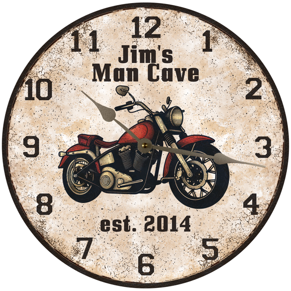 Motorcycle Clock with Custom Wording