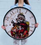 Old Fashioned Santa Christmas Wall Clock - 23 inch clock with black hands being held