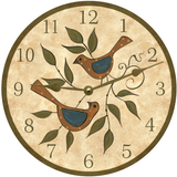 Folk Birds Clock - gold hands