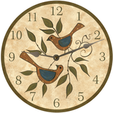 Folk Birds Clock - silver hands