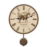Rustic Horse Saddle Wall Clock - Pendulum