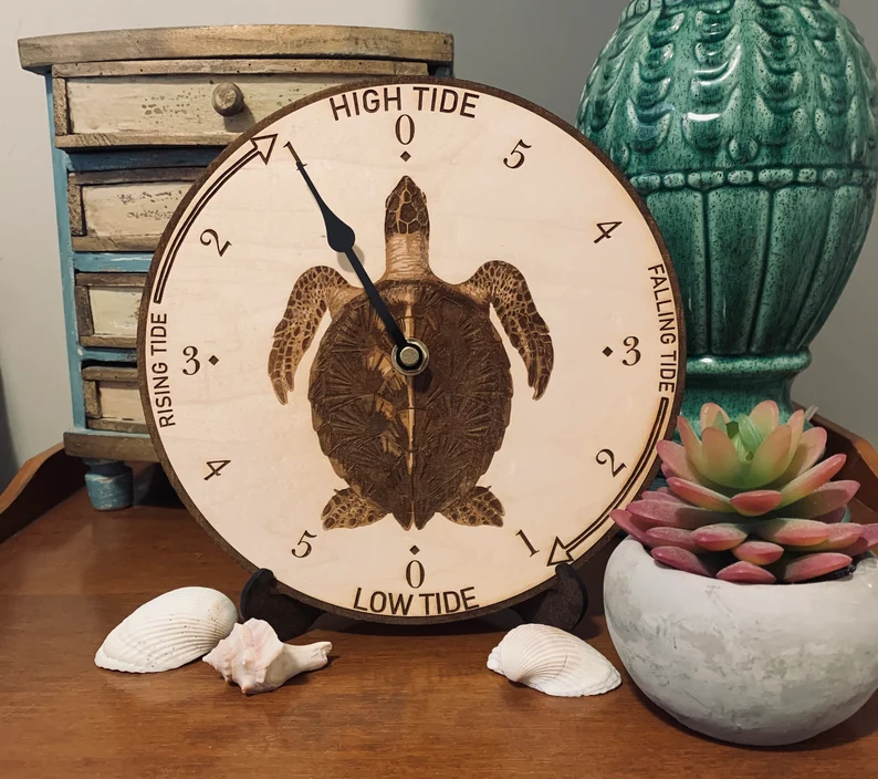 Sea Turtle Tide Clock- Engraved Tide Clock – Time Flies Clocks