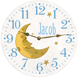 White Baby Clock with Moon and Custom Name