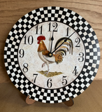 Country Kitchen Clock- Black Checkered Rooster Clock