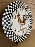 Country Kitchen Clock- Black Checkered Rooster Clock