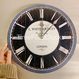 Charming Blue and White Rustic London Clock – Handcrafted
