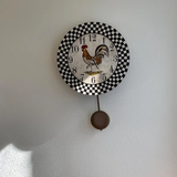 Country Kitchen Clock- Black Checkered Rooster Clock