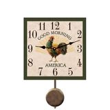 Rustic Square Rooster Clock for Kitchen - Pendulum Clock