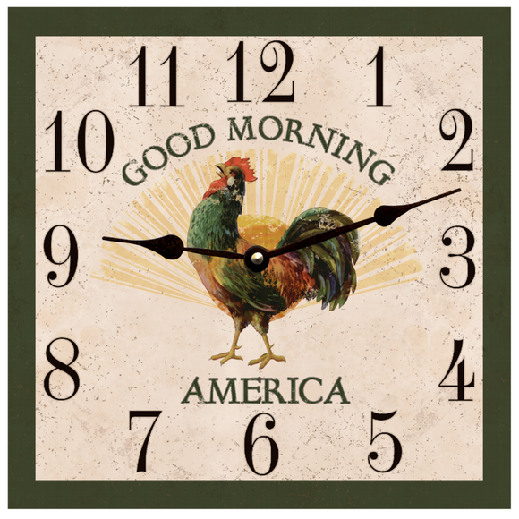 Rustic Square Rooster Clock for Kitchen