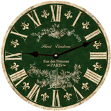 Green Toile French Clock - Black Hands