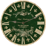 Green Toile French Clock - Silver Hands