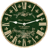 Green Toile French Clock - White Hands