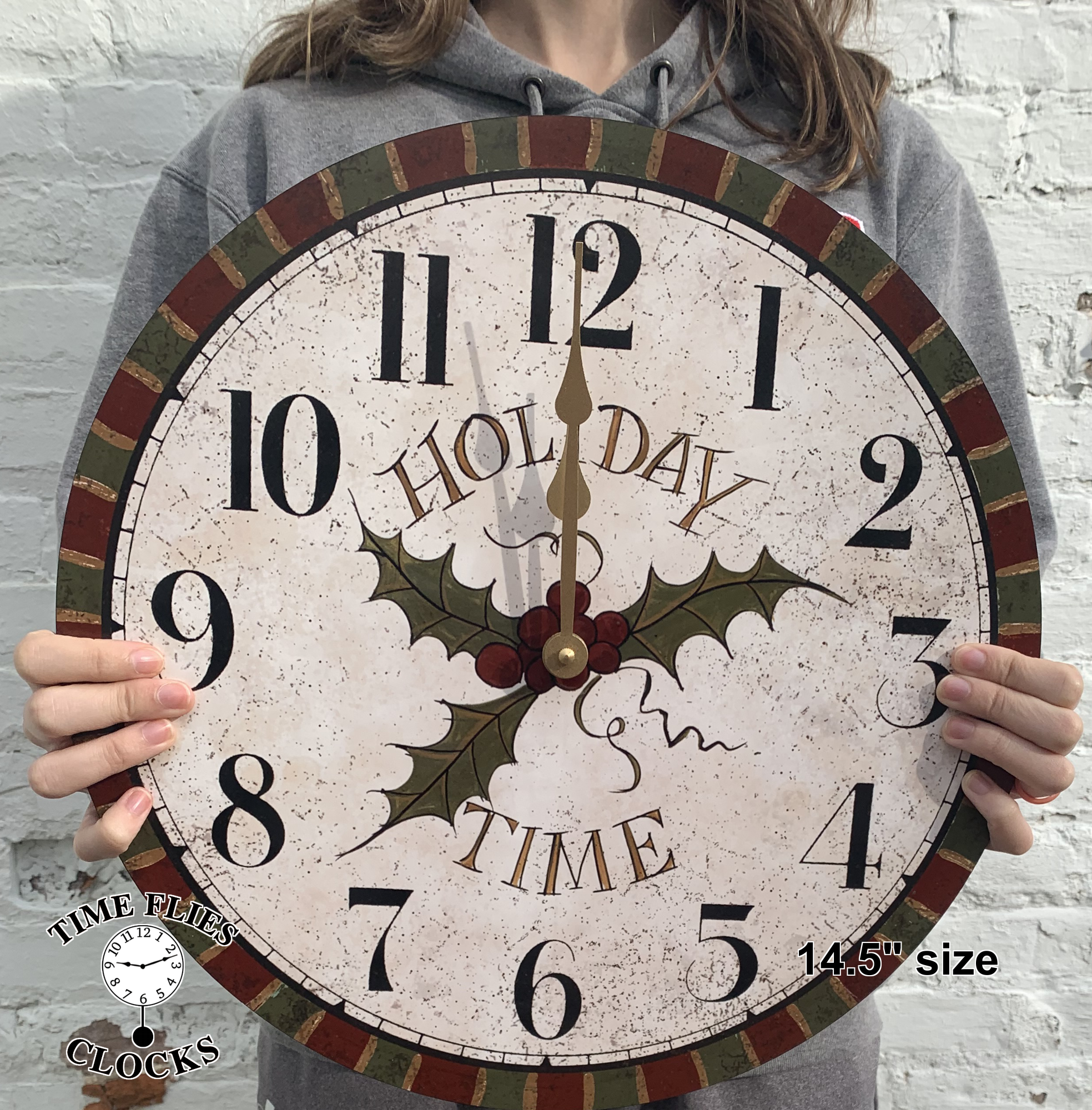 Holiday Wall Clock-Christmas Clock- Mistletoe Clock | Time Flies