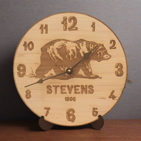 Personalized Bear Wall Clock- Wooden Bear Lodge Clock