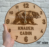 wooden bear clock with customized text