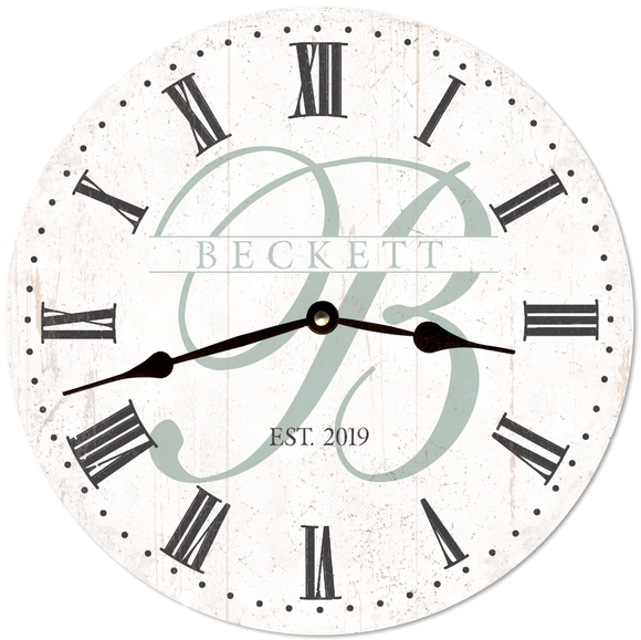 Monogram Clock- Personalized Monogram Clock- White Monogram Clock