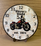 Motorcycle Clock with Custom Wording on stand