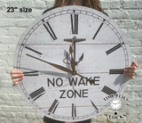 Rustic White Anchor Clock – Nautical No Wake Zone Design