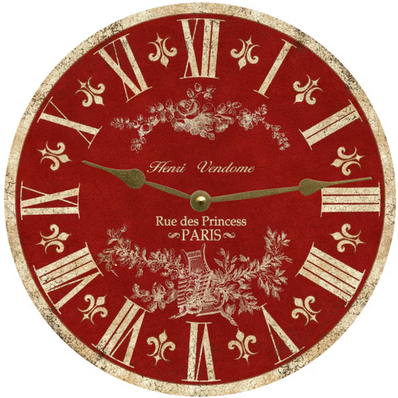 Red Toile Wall Clock