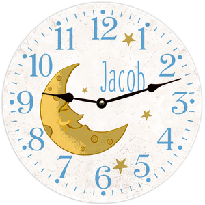 White Baby Clock with Moon and Custom Name