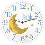 White Baby Clock with Moon and Custom Name