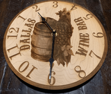 wooden wine bar clock side view close up