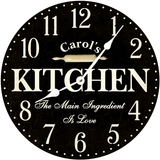 Personalized Black Kitchen Wall Clock white hands