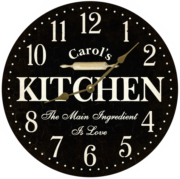 Personalized Black Kitchen Wall Clock gold hands