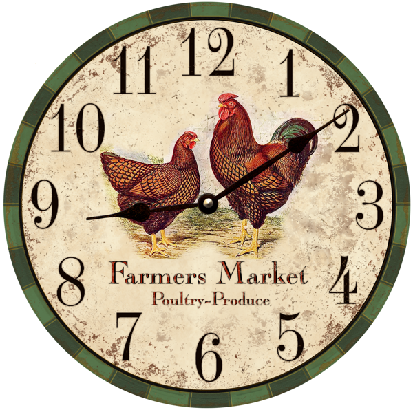 Farmers Market Clock with black hands