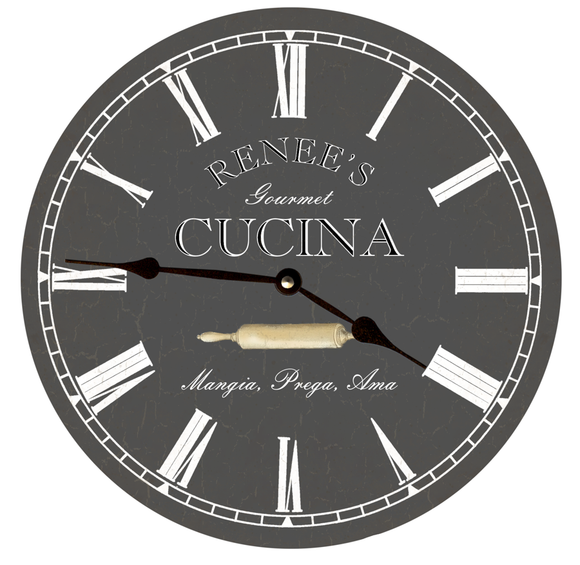 Personalized Cucina Clock- Gray Cucina Clock- Kitchen Clock