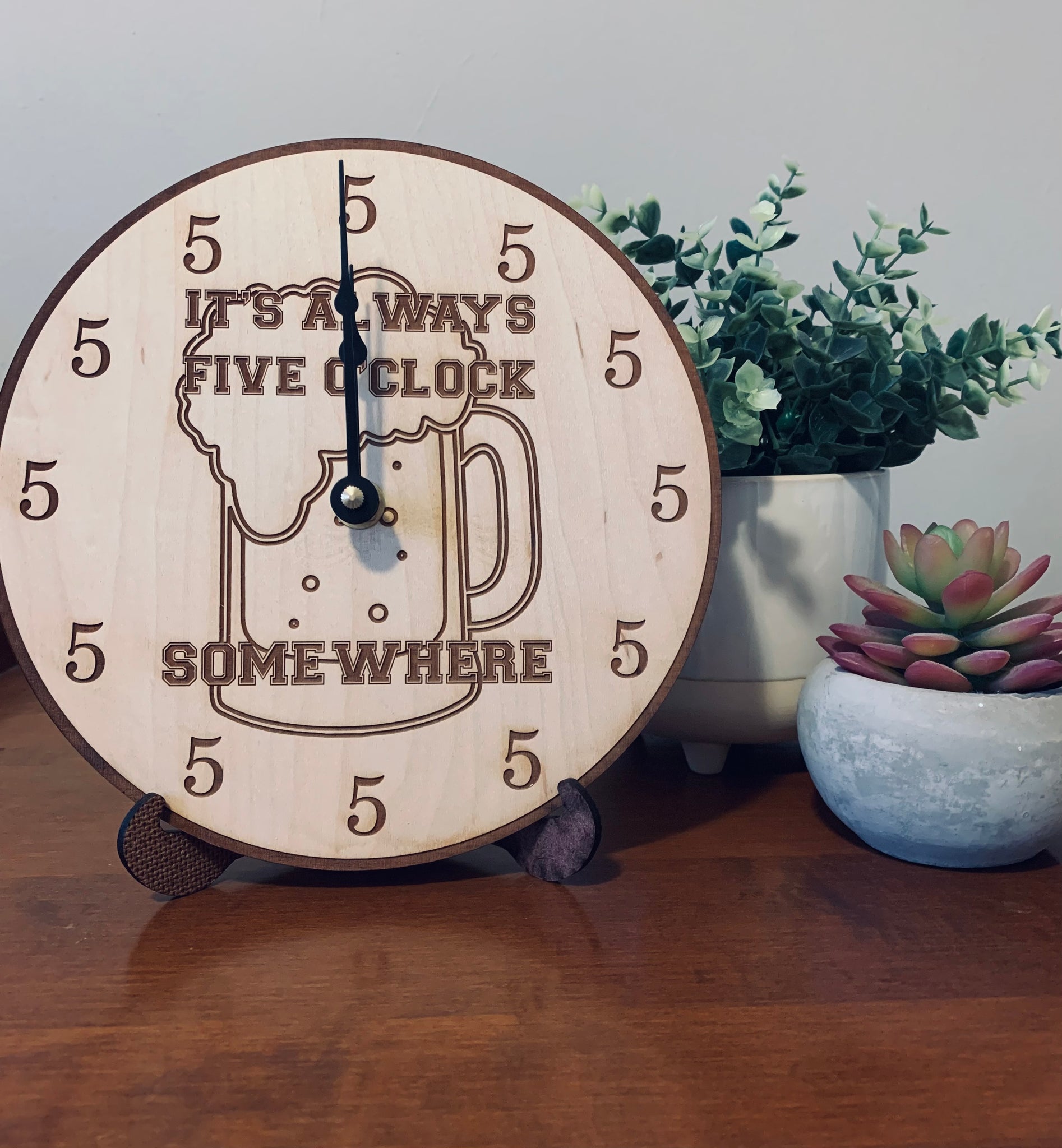 Wooden Bar Clock- It's Always 5 O Clock Somewhere Clock – Time