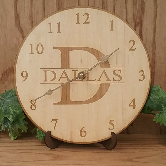 Personalized Monogram Clock- Engraved Wooden Wall Clock