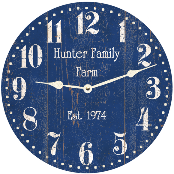 Personalized Blue Farmhouse Wall Clock