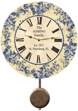 Personalized Floral Blue Toile Pendulum Clock