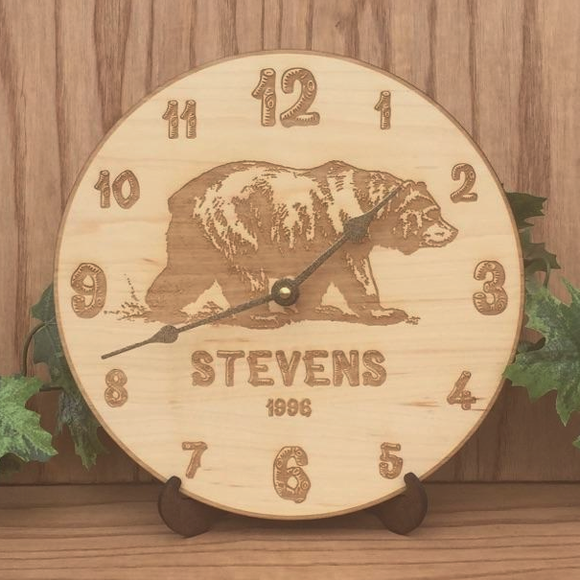 Personalized Bear Wall Clock- Wooden Bear Lodge Clock