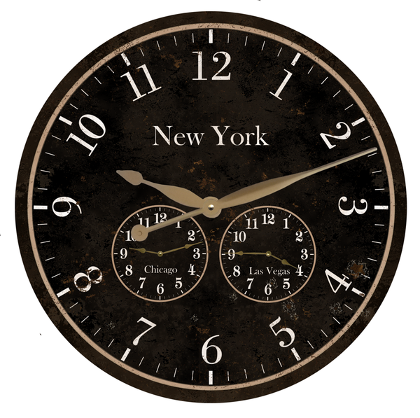 Large Time zone Clock- 3 Time zone Personalized Wall Clock-Oversized