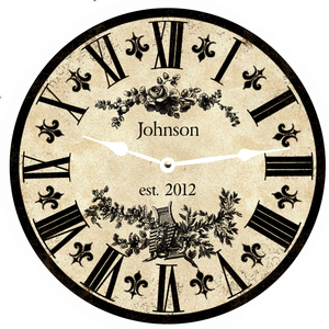 Personalized Clock- Personalized Fleur De Lis Clock with Black Hands