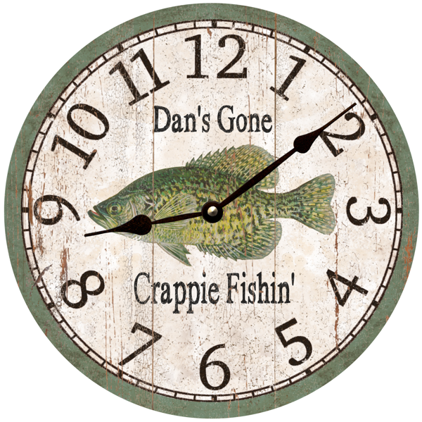 Personalized Crappie Clock with Black Hands