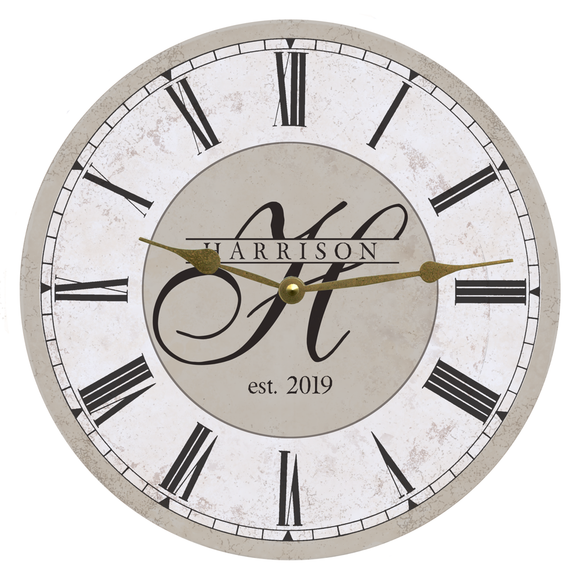 Personalized Gray Wedding Clock gold hands